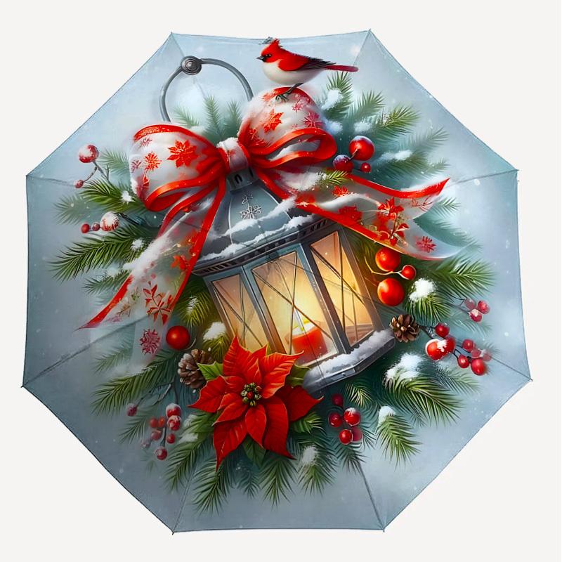 1PC Christmas Lantern BirdAutomatic Open/Close Umbrella with Windproof, 8-Rib Sturdy Canopy, Durable Ribs, Fashionable Design, Outdoor Accessory, Fun