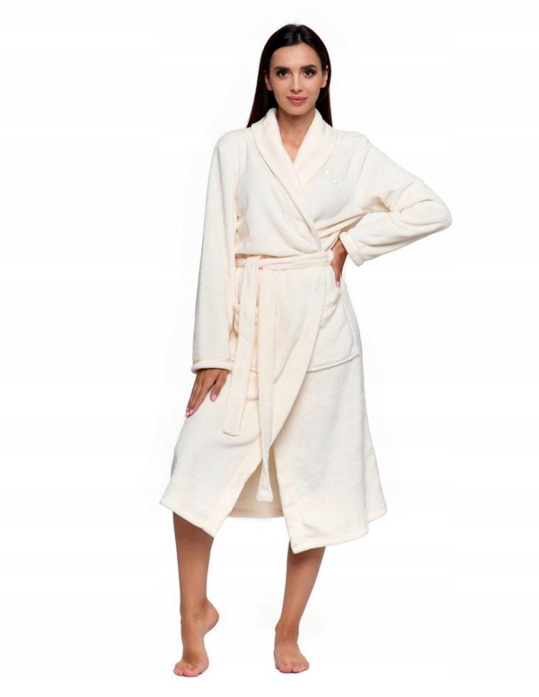 Elegant Women's Bathrobe Long Soft Warm Pleasant Tied MORAJ M ecru