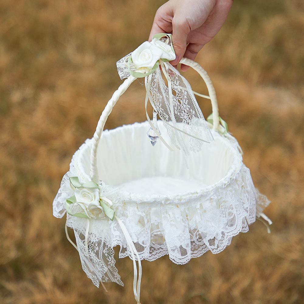European Style Milky White Flower Girl Basket for Weddings