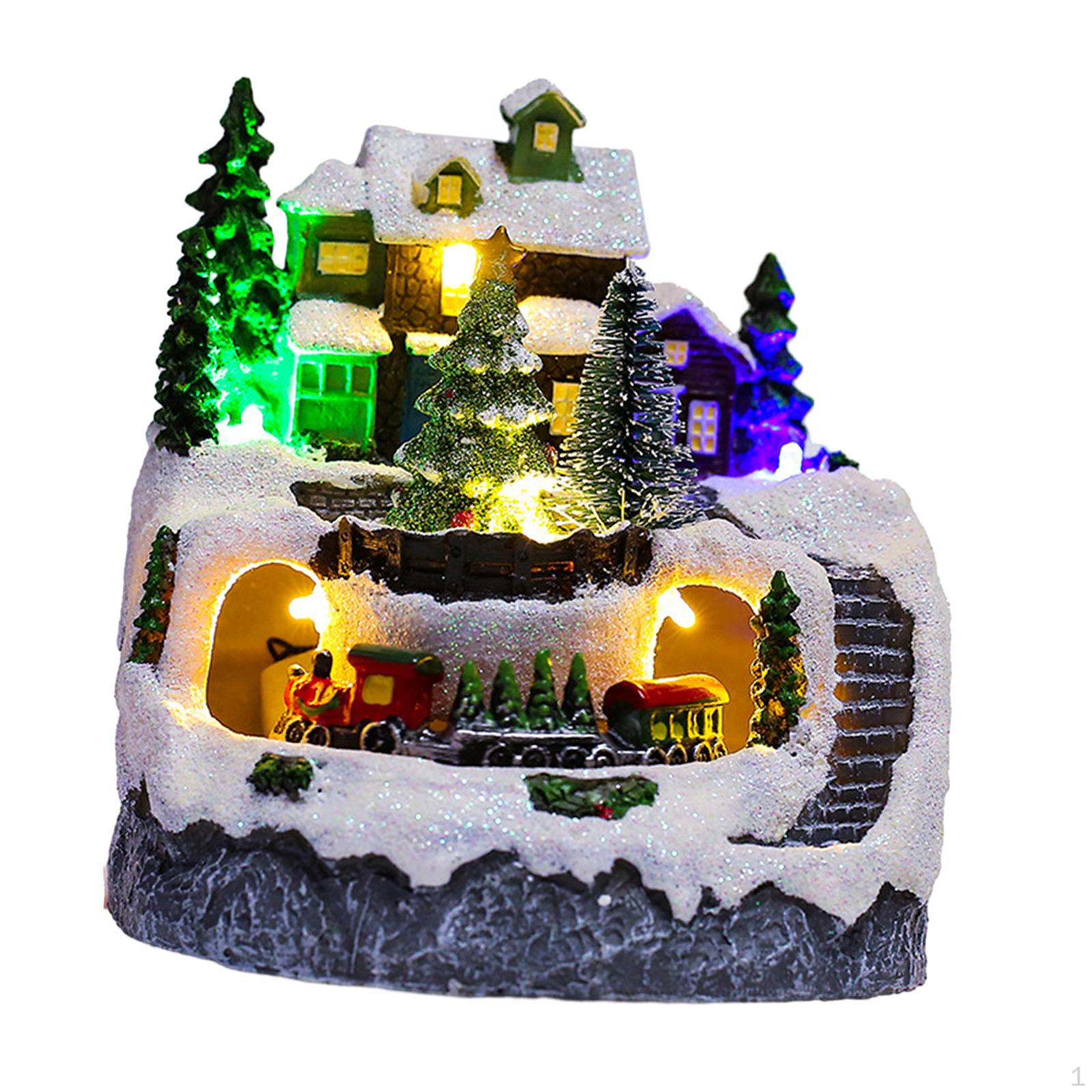 Christmas Village House Scene Music Box Resin LED Lighted Collectible