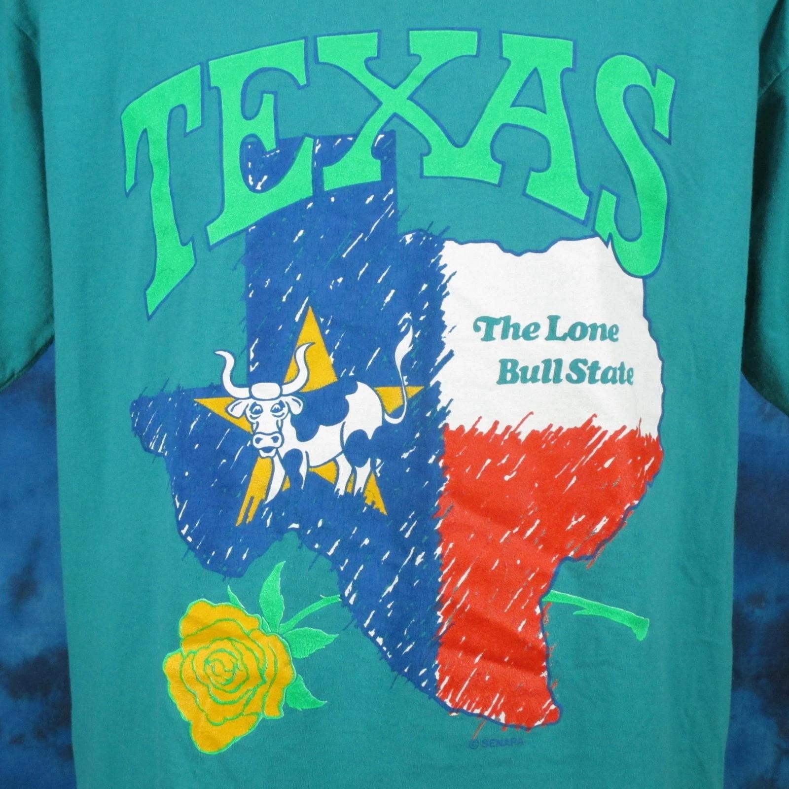vintage 80s TEXAS THE LONE BULL STATE T-Shirt LARGE/XL star cowboy single stitch S