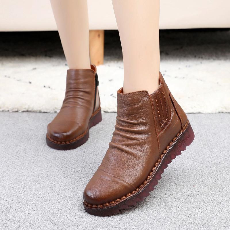 

Женские ботинки из натуральной кожи, теплая обувь, на молнии, женская обувь больших размеров, ботильоны, плоские, повседневные, боты, зимние женские ботинки 41