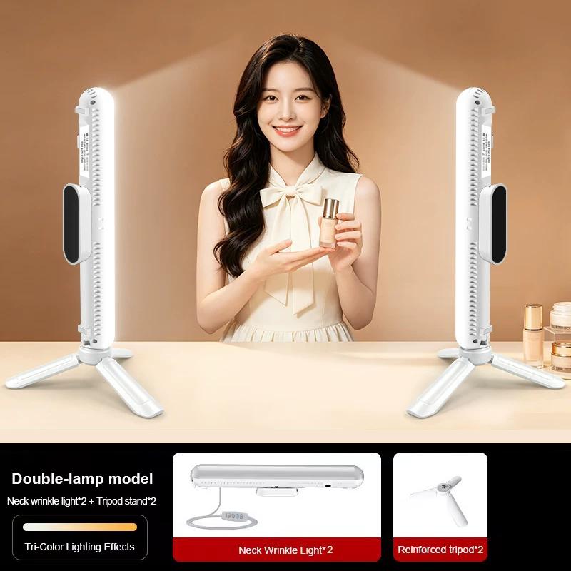 Double Chin Jawline Fill Light Kit Soft LED Neck Wrinkle Lamp Desktop Tripod Beauty Light for Selfie Makeup Cosmetic Shooting PD-300C