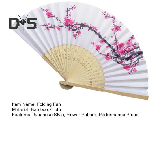 Faltfächer im japanischen Stil mit Blumenmotiv, tragbar, für den Sommer, Handventilator aus Bambus, Dekoration, Tanz-Requisiten, Party-Kostümzubehör