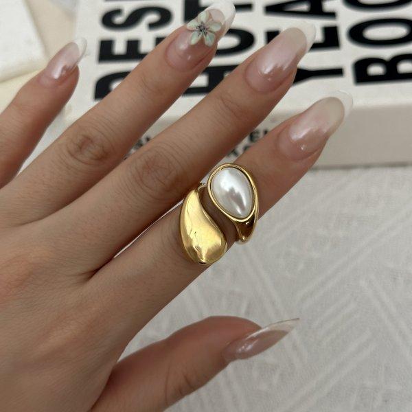 Vintage Natural Stone Stainless Steel Rings for Women Men Trendy Gold Plated Hollow Geometric Ring Finger Accessories Jewelry
