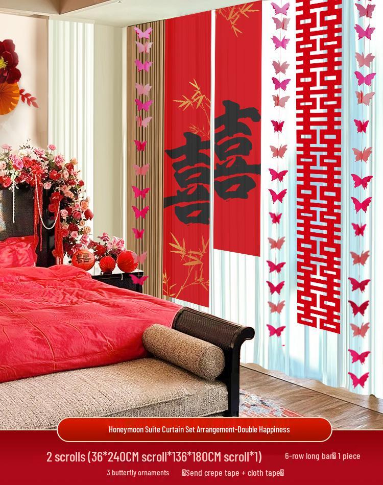 Doppeltes Glück Hochzeitsbanner und Schmetterlingsdekorationsset für Schlafzimmer