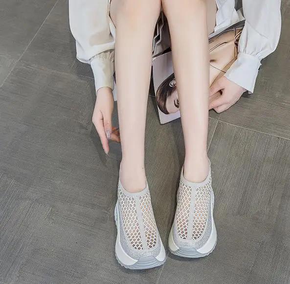 Fashion 8CM Microfiber Leather Ankle Boots Sandals Women Shoes Hollow ZIP Chunky Sneaker Platform Wedge Fashion Summer Bling Sandals