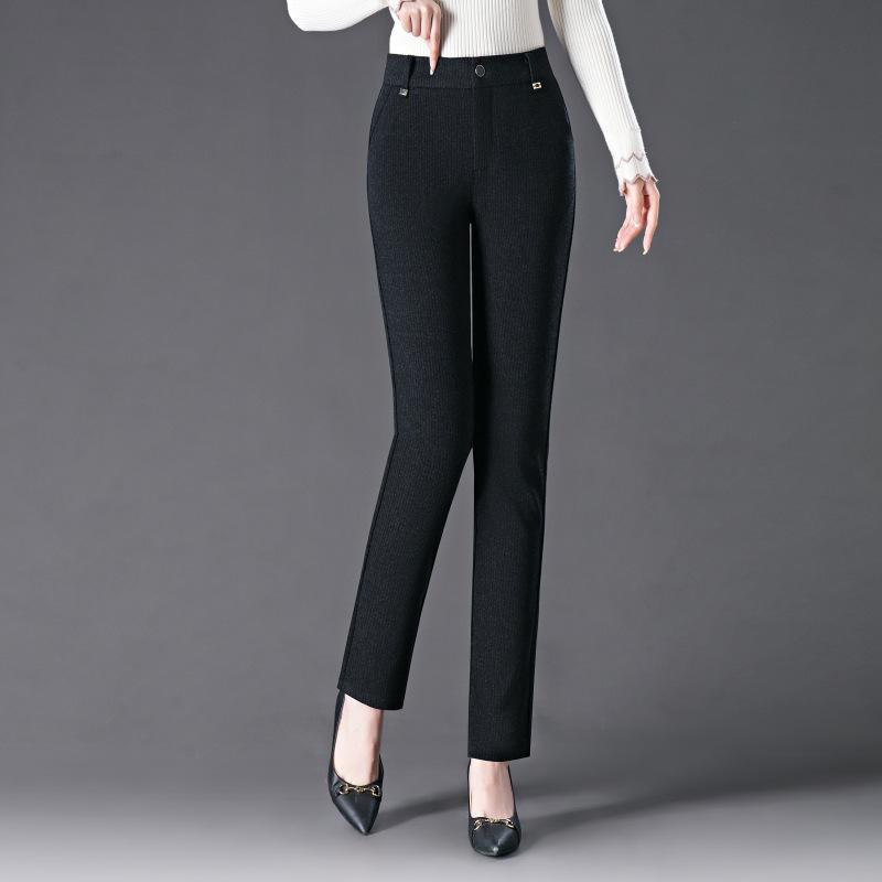 High-Waisted Wool Plaid Slimming Pants for Autumn/Winter 2024 - Straight-Leg, Slim-Fit, Casual Wear for Middle-Aged Women.