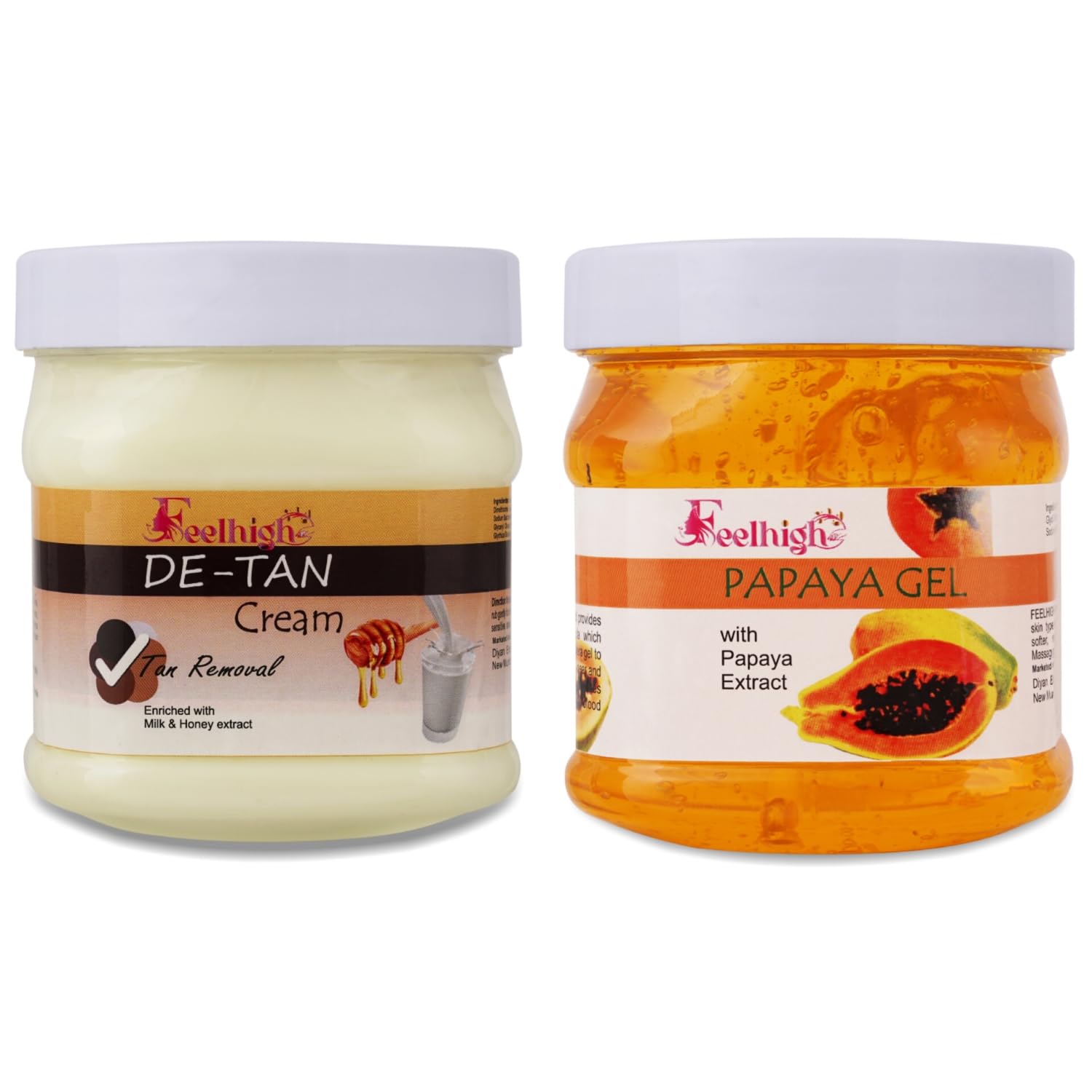 Feelhigh De-Tan Cream and Papaya face Gel Combo (Pack of 2) Each 500ml
