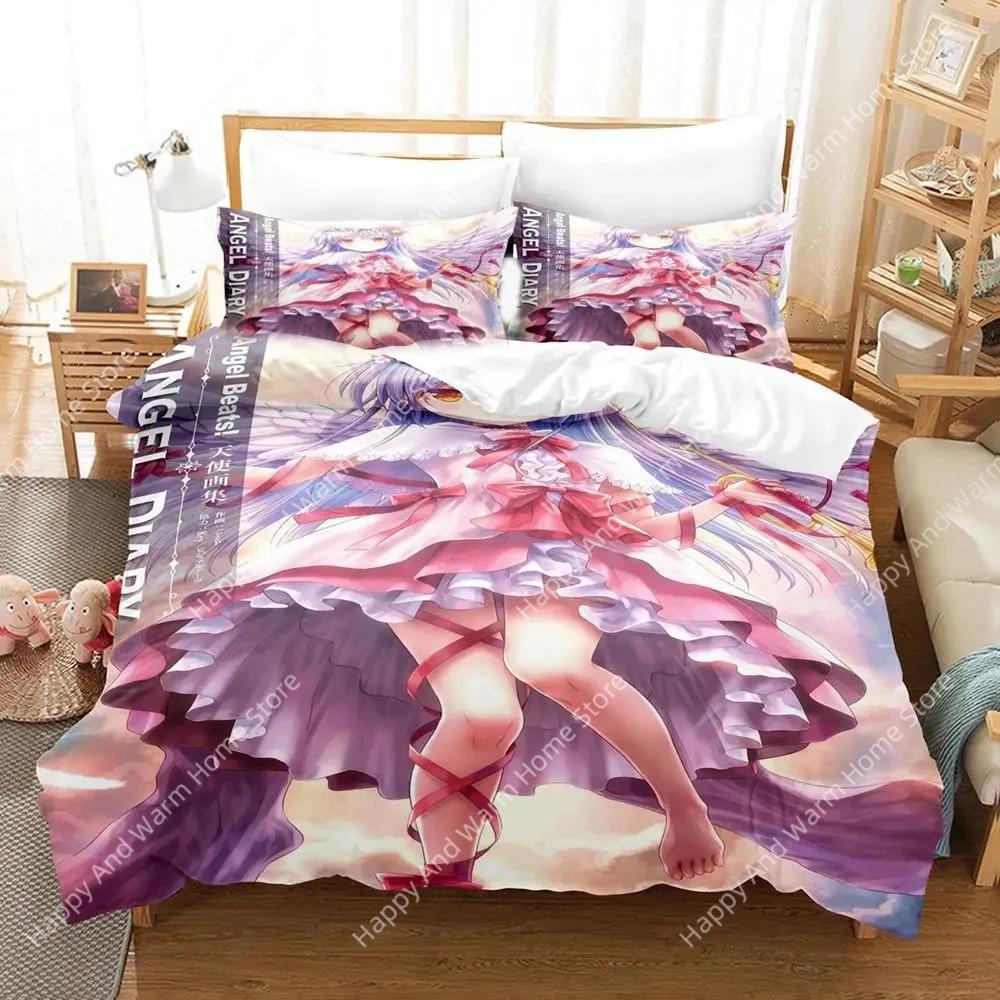 3D Print Anime Angel Beats Beding Set Soft Duvet Cover Bed Linen Set Comfortable Quilt Cover Pilowcase Warm Comforter King Quen Sized Dimensions Young