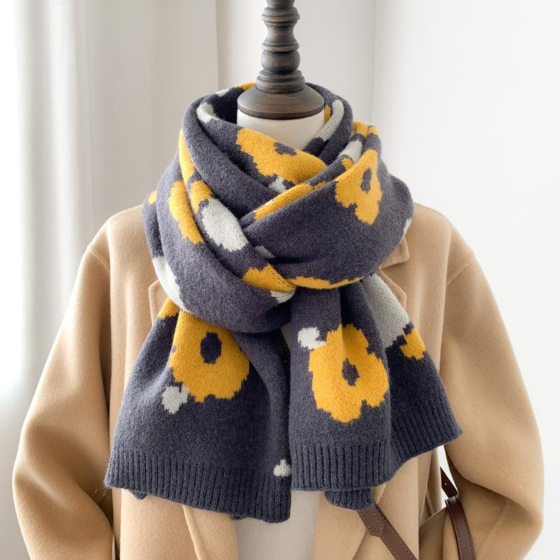 Korean Version Small Fresh Knitted Scarf for Women Autumn and Winter Korean Version Japanese Versatile Ins Trendy Soft Girl Warm Woolen Scarf