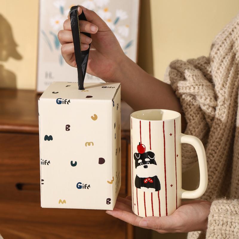 Schnauzer Vysoce hodnotný keramický hrnek na vodu Dárek ke Dni dětí Kreslený hrnek Velký objem Rovný hrnek Suvenýr