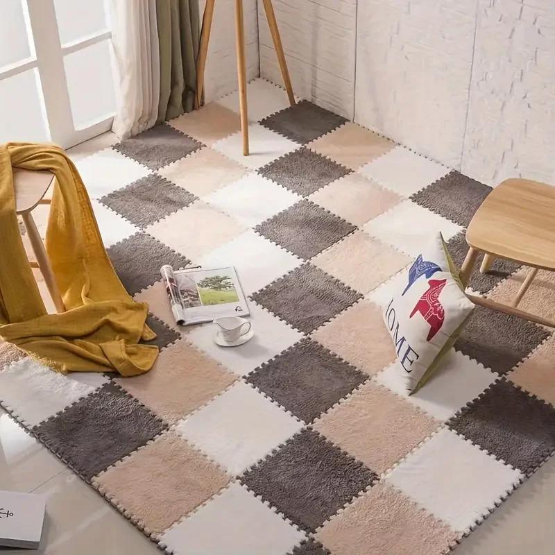 

12Pcs Plush Foam Floor Mat Square Interlocking Carpet Tiles Fluffy Play Mat Soft Climbing Area Rugs for Home Playroom