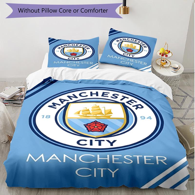 3pcs Duvet Cover Set (1*Duvet Cover + 2*Pillowcase, Without Core), Manchester City FC Print Soft All‑Season Bedding Set, Home Bedroom Decor Gift