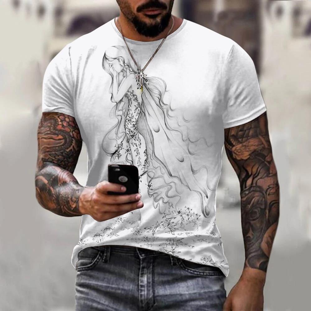 T-shirt Men's 3D Printing Ink Painting Women's Pattern Summer Men's Women Fashion Casual Comfort Oversized Crew Neck T-shirt Top