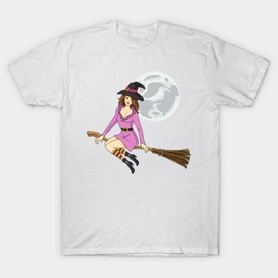 T Shirt Women Ride With The Full Moon Halloween Witch T Shirt Harajuku Print Kawaii Tshirt Summer Short Sleeve Female T-Shirt Top Tee