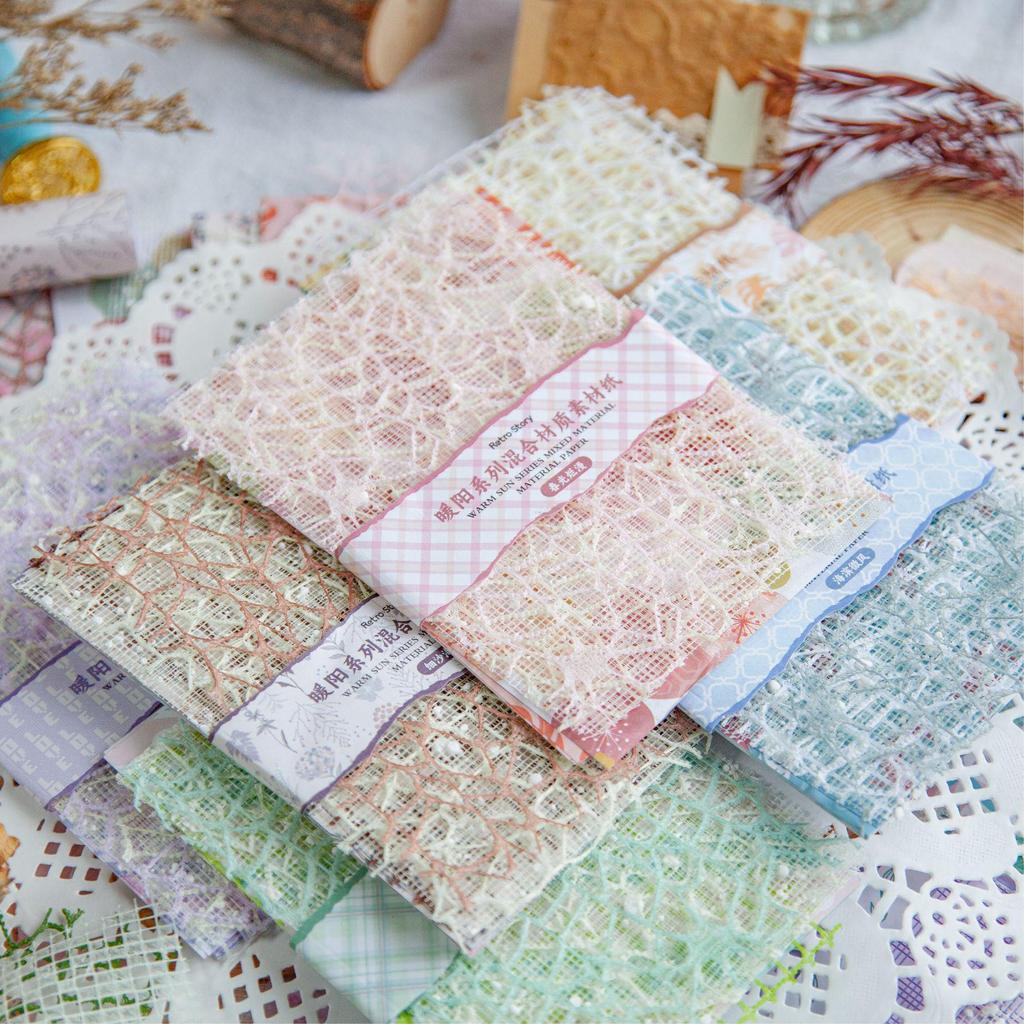 Retro Story Series: Warm Sun Mixed Material Paper Journal Flower Collage - 6 Styles