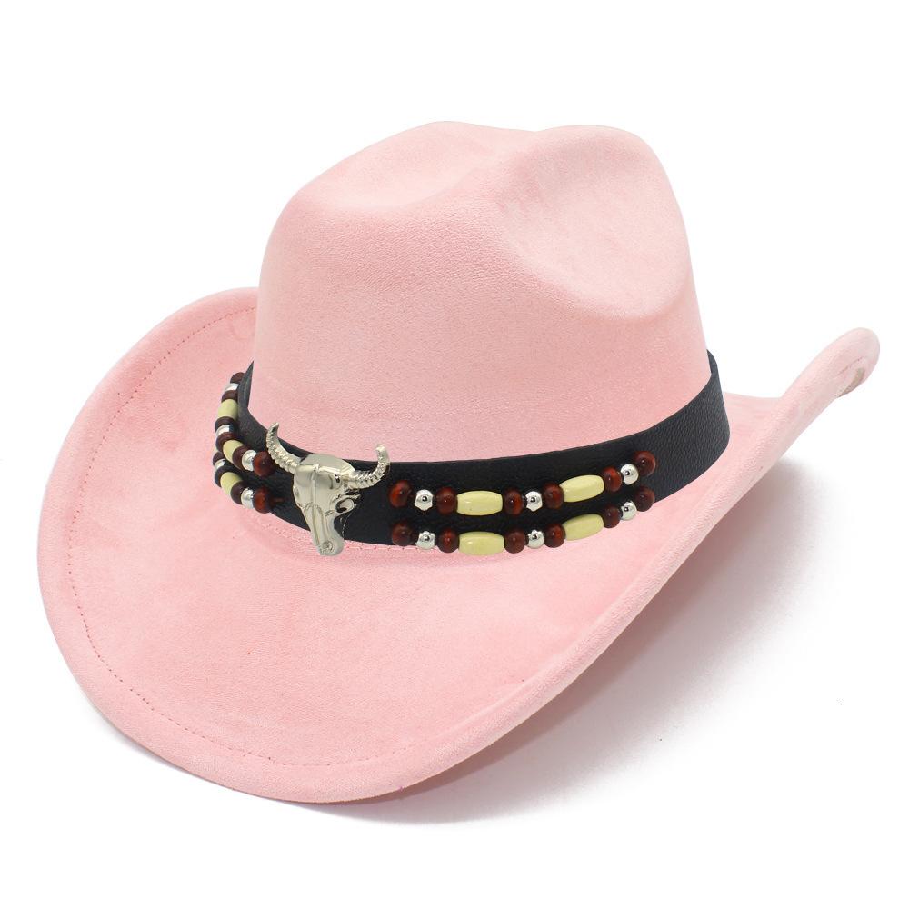 European and American Retro Ethnic Style Suede Top Hat Fashion Big Eaves Western Cowboy Hat Personalized Bull Head Tibetan Jazz Hat