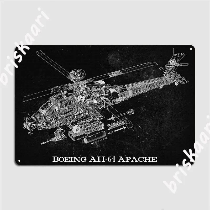 Постер Boeing Ah64 Apache Металлическая табличка Настенная роспись Кино Гараж Кино Смешная Жестяная табличка Постер 20x30cm