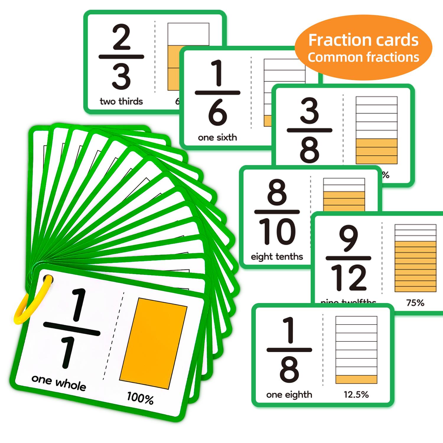 15 двусторонних карточек с дробями, математические наглядные пособия для детей, образовательный инструмент для изучения математических дробей дома и в школе
