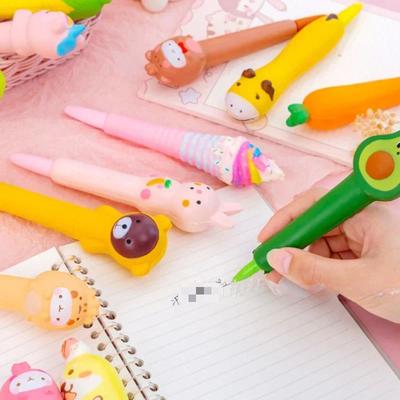 Cute Cartoon Fruit Animal Decompression Gel Pen Creative Fun Kid Soft Elastic Pinch Pen Student Stationery School Supplies