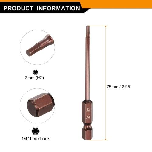 uxcell S2 Hex Bit Precision Screwdriver, Magnetic Adsorption, Hexagon Bit for Electric Screwdrivers, H2, 75mm Length