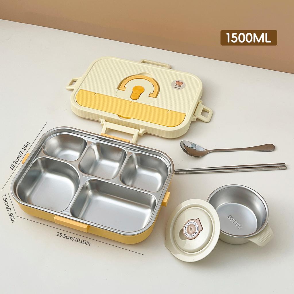 4/5 Compartment 304 Stainless Steel Divided Bento Lunch Box Set For Student Kid Heatable Sealed Lunch Container With Cutlery&Bow
