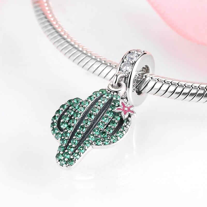 925 Sterling Sølv Ørkenkaktus Glitrende Grønn Cz Anheng For Smykkefremstilling Anheng Passer Originale Charm Designer Armbånd