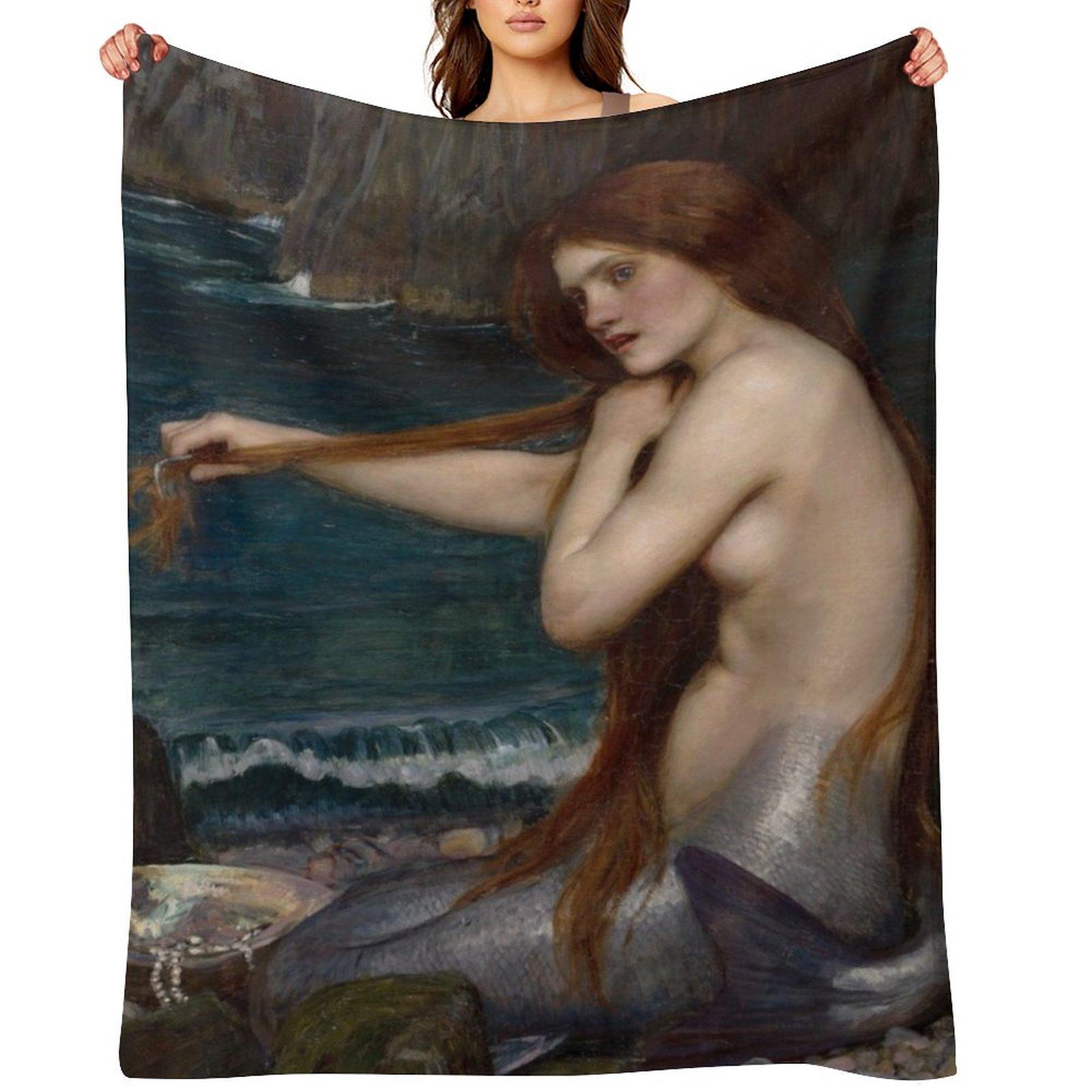 The Mermaid - John William Waterhouse Throw Blanket Travel anime warm winter Retros Blankets 30x40in