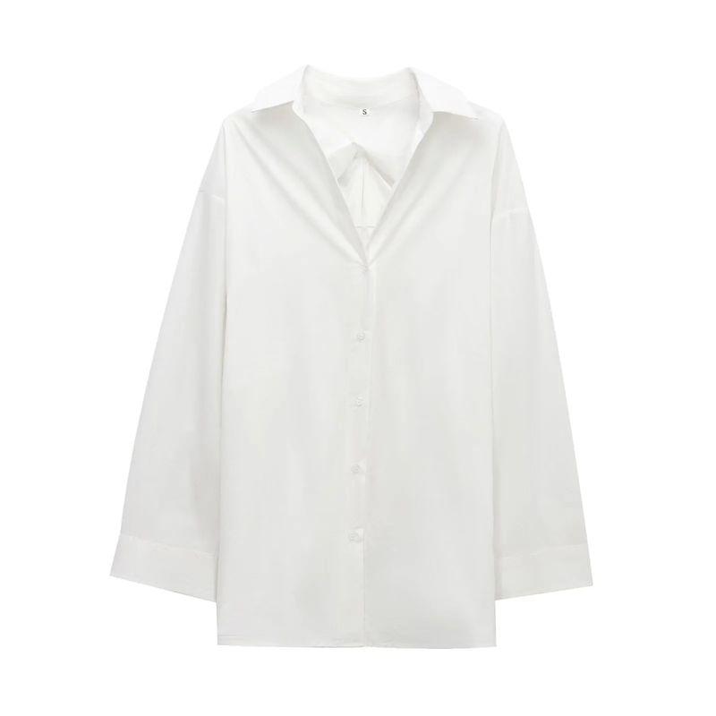 Fall and Winter New Women's Clothing Back Pleated Design Loose Long Sleeves Lapel Single Breasted Shirt 3067118