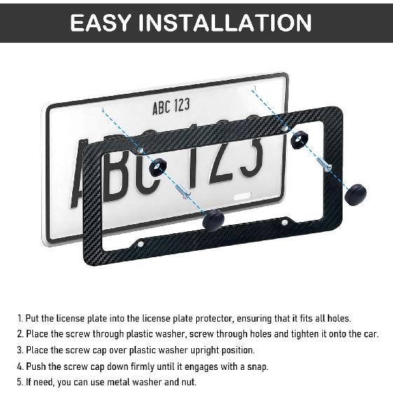 Wanheart 2-Pack Carbon Fiber License Plate Frames – Standard 12×6 Fit with Screws & Caps, Durable Waterproof Plate Covers Kit for Car SUV Truck