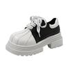 Fashion Color Block Block Heel Shoes Autumn New Round Toe Front Strappy Platform Non-slip Wear-resistant Single Shoes