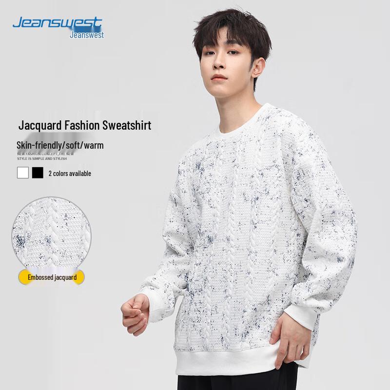 JEANSWEST Men's Jacquard Crew Neck Sweatshirt