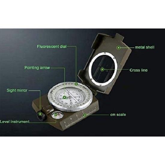 High Accuracy Metal Waterproof Military Compass for Directions (8 X 6.5 X 3 Cm, Green)