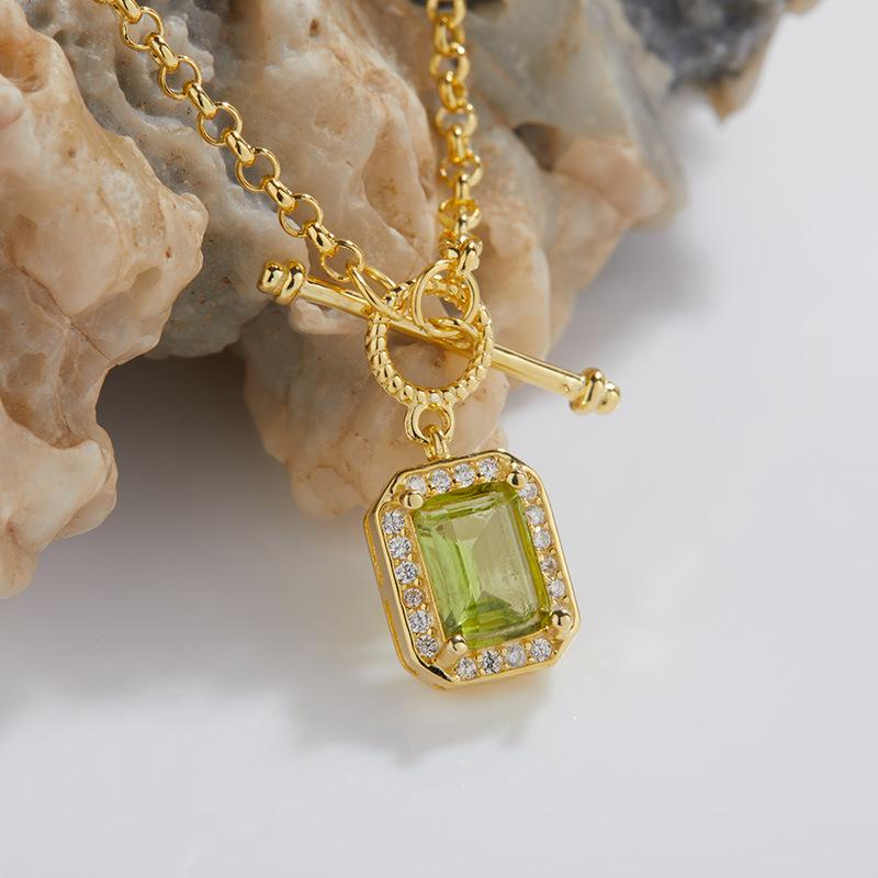 S925 Inlaid Fringed Colored Treasure Series Necklace Women'S Natural Black Spinel Peridot Collarbone Chain Jewelry