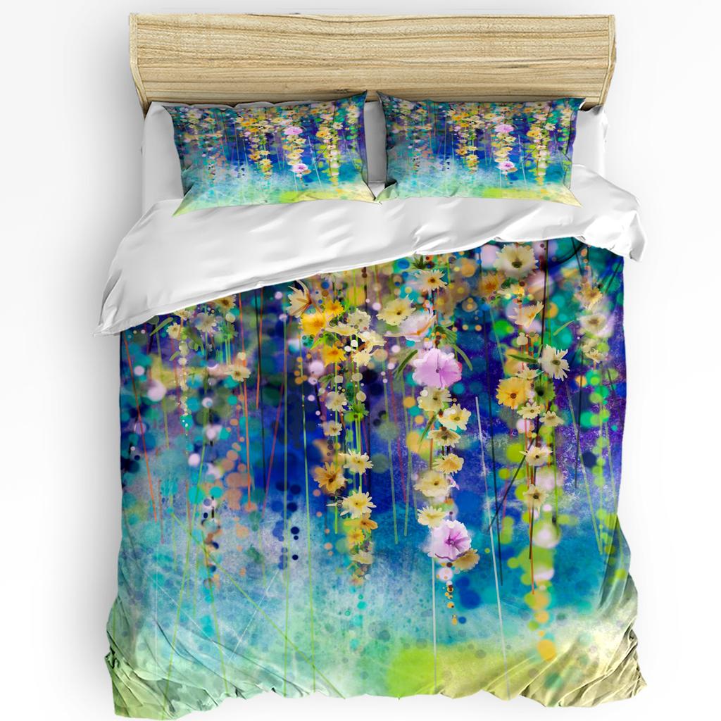 Hand Drawn Cherry Blossoms Art Bedding Set Comforter Duvet Cover Pillow Shams Fantasy Bridal Garden Double Bed Set