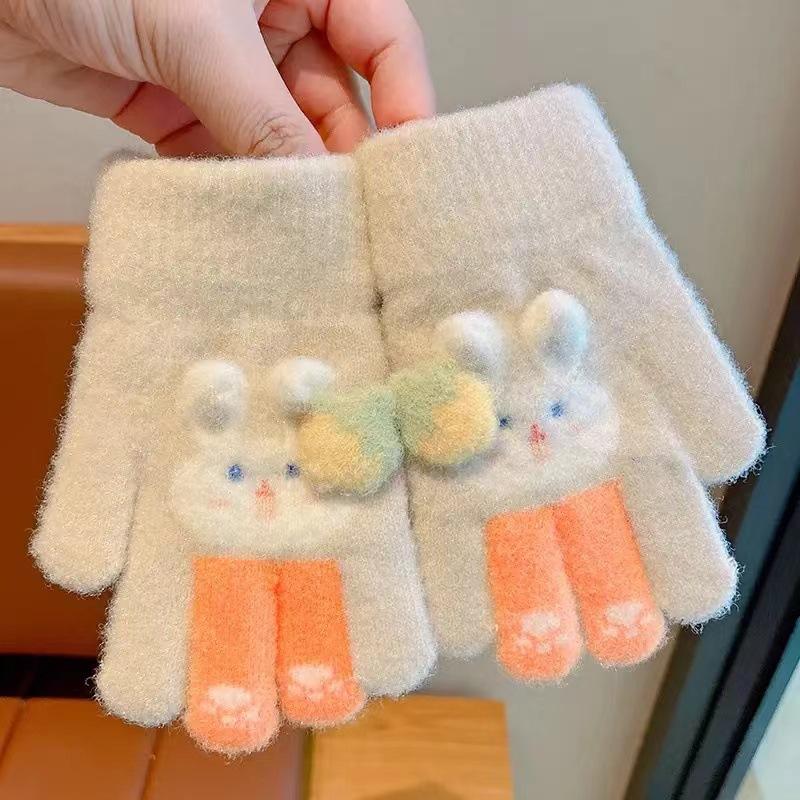 Children's new winter gloves little girl cute cartoon warm full finger gloves boys and girls thickened finger cots