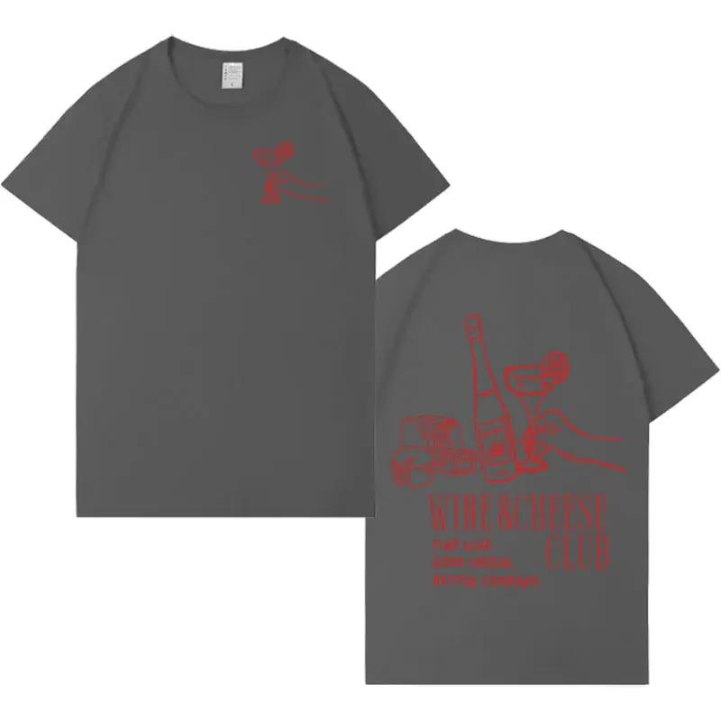 Wijn Kaas Club Grafisch Y2K Esthetiek Ronde Hals T-shirt Zomer Lente Korte Mouw Bedrukt T-shirt Zomer Streetwear