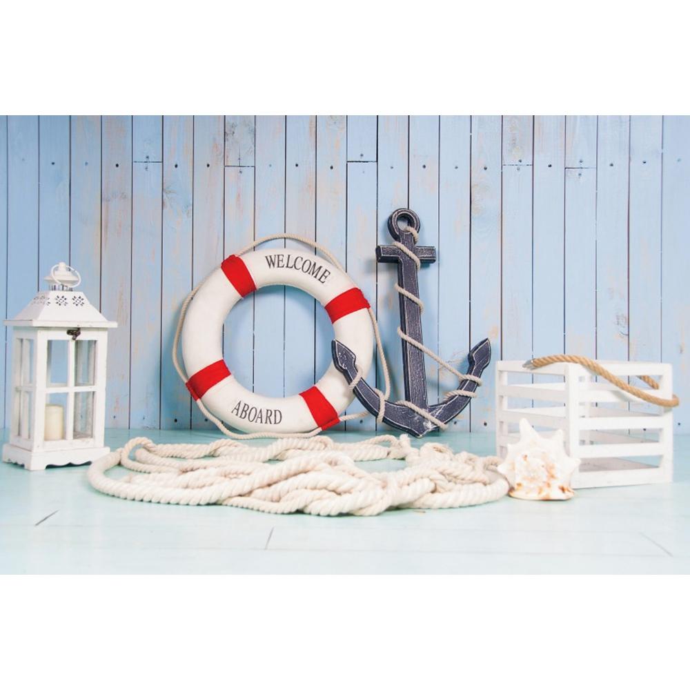 Timone Nautico Stella Marina Sfondo 1° Compleanno Tavola di Legno Barca Mare Spiaggia Tema Sfondo Fotografia Bambino Studio Fotografico