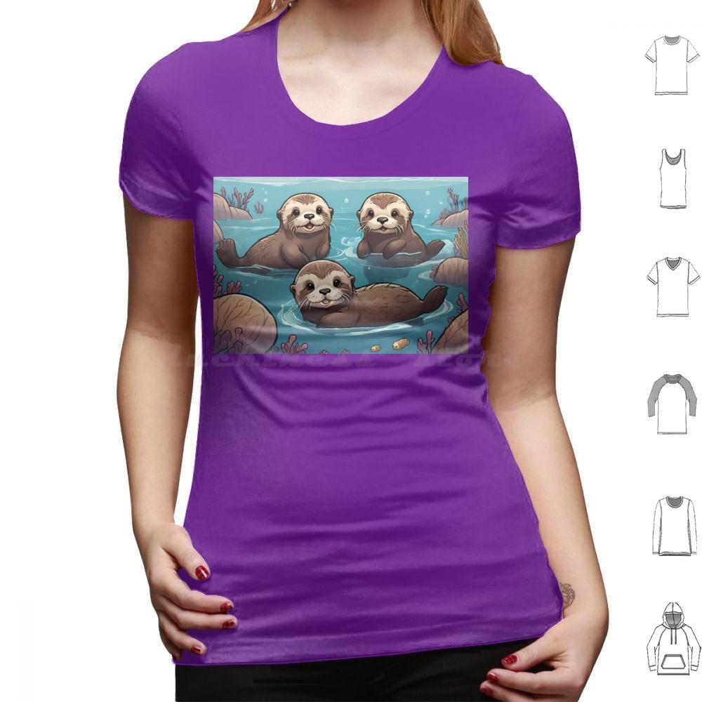 Playful Otters In The Ocean T Shirt Big Size 100 Cotton Otters Swimming Ocean Cute Adorable Family Joyful Playful Wildlife