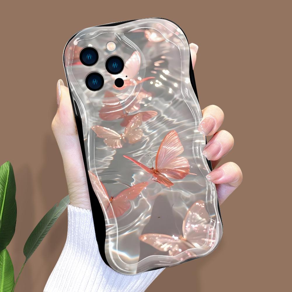 Cartoon Pattern Cream Texture Casing Wavy Edge Soft Silicone Cover Phone Case for IPhone Samsung Huawei Honor Xiaomi Redmi Infinix Tecno