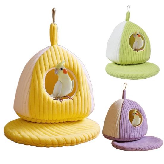 Hanging Birds Nest Winter Warm Parrot Nest with Mat Birdcage Plush Hammock Bed for Parakeets Cockatiels Budgies Conures