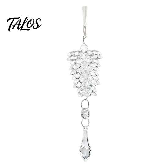 Elegant Hanging Xmas Tree Baubles Acrylic Pine Cone Pendant with Faux Crystal Drop, Christmas Winter Wonderland Party Supplies Ornaments, Transparent