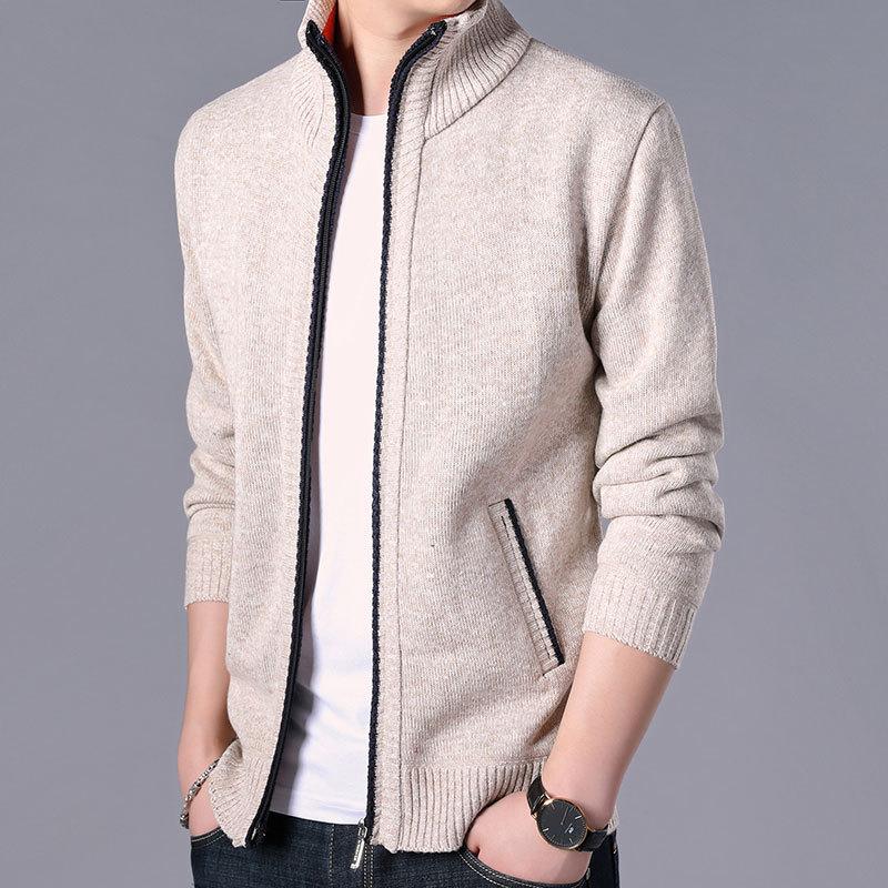 

Men’s Thick Fleece Lined Zip Cardigan Sweater M бежевий
