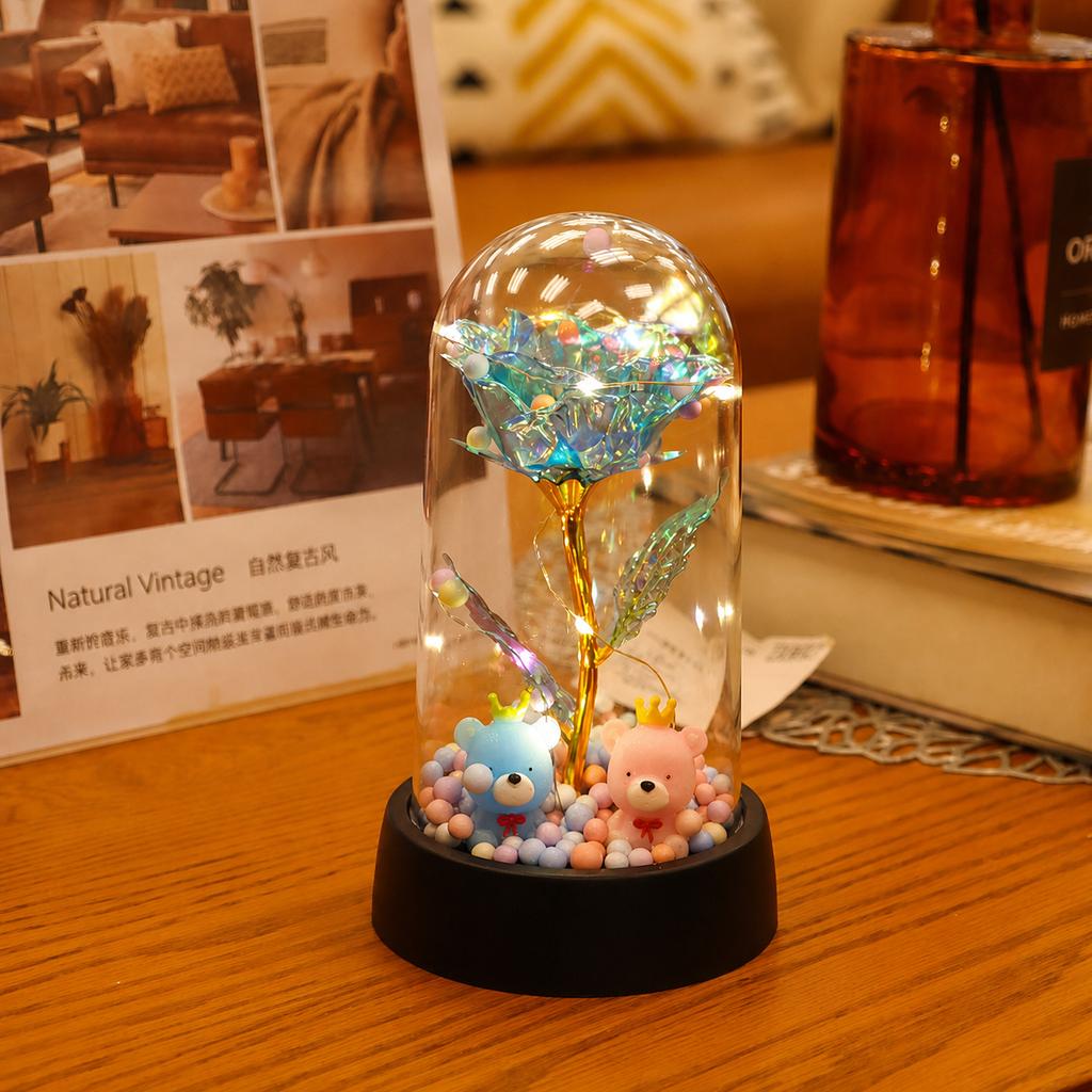 Acrylic Dome Decorative Lamp Decorative Fairy Lights Night Light Preserved Rose Lamp Holographic For Dresser Christmas
