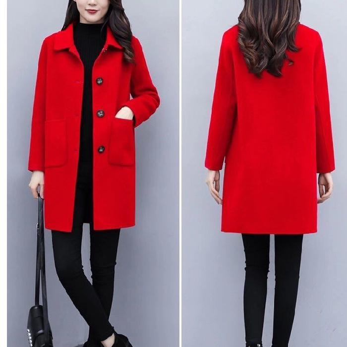 

Women s Mid-Length Woolen Coat: 2022 Autumn/Winter Korean Style, Loose Fit, Slimming, Age-Reducing, Large Size. L красный