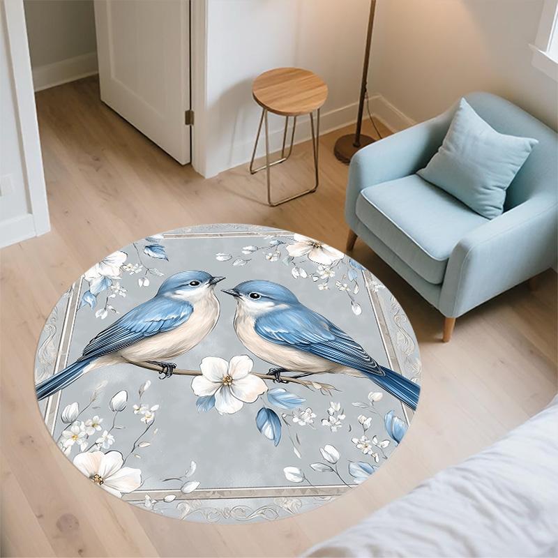 Blue Bird,Round Area Rug,Carpet Rug for Living Room Bedroom Sofa Playroom Decor,Non-slip Floor Mat