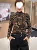 Autumn/Winter Leopard Print Tummy-Concealing Long Sleeve Top for Middle-Aged & Elderly Moms