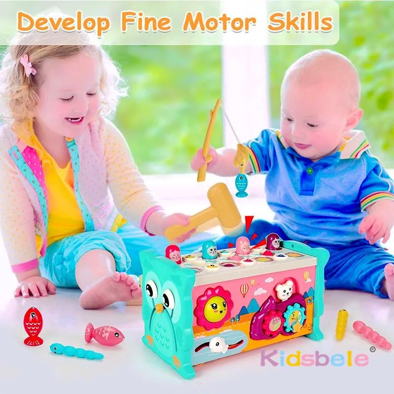 Kids Montessori 8 In 1 Fishing Game Educational Sensory Hammering Toy Activities Cube Whack A Mole Toy Toddler Birthday Gift