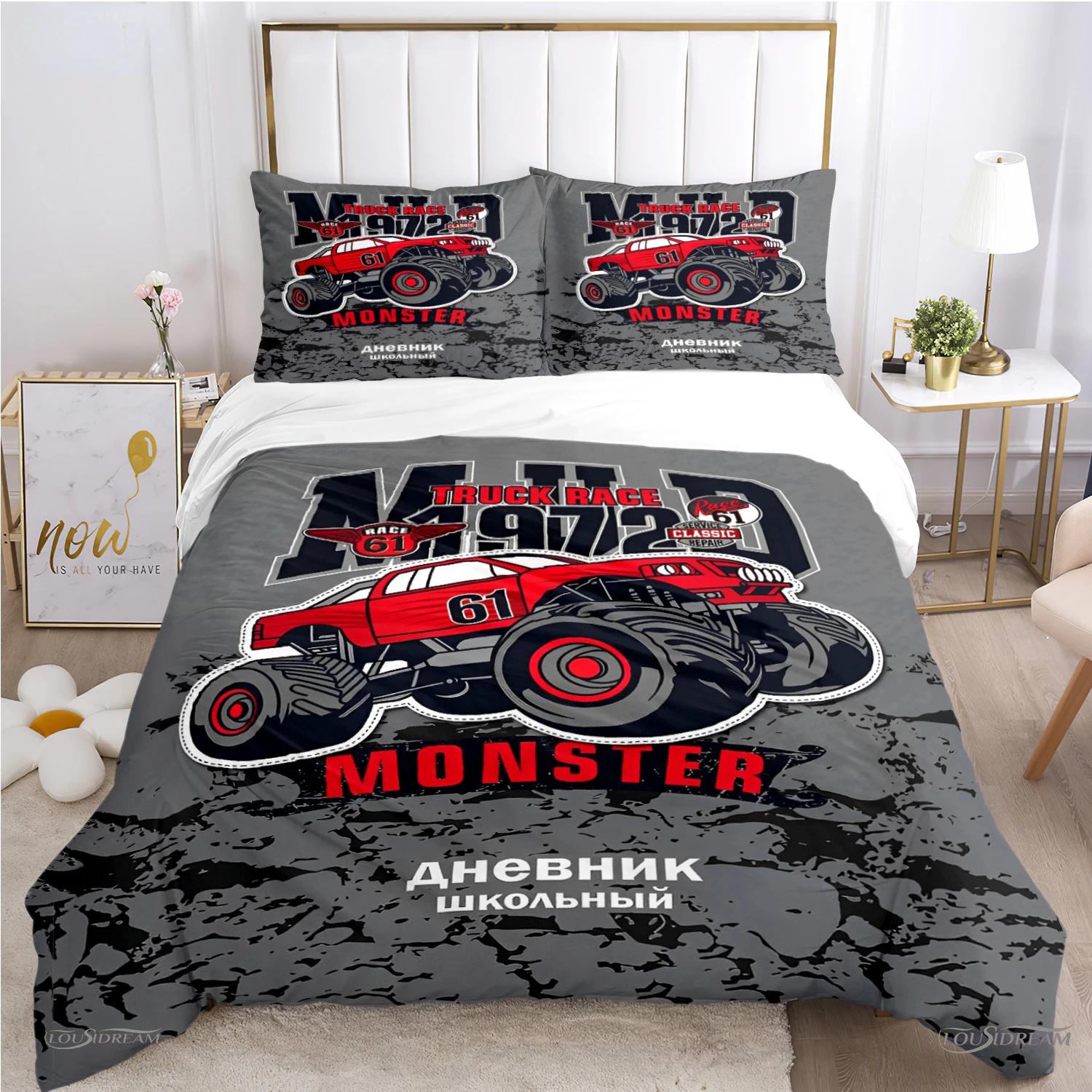 

Пододеяльник Monster Truck Catroon Monster Jam Комплекты постельного белья Мягкие пододеяльники и наволочки для подростков Single/Double/Queen/King EU single(135x200cm)